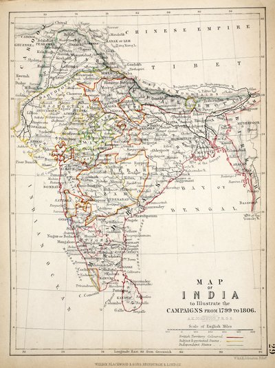 Mapa de India, publicado por William Blackwood and Sons, Edimburgo y Londres, 1848 de Alexander Keith Johnston